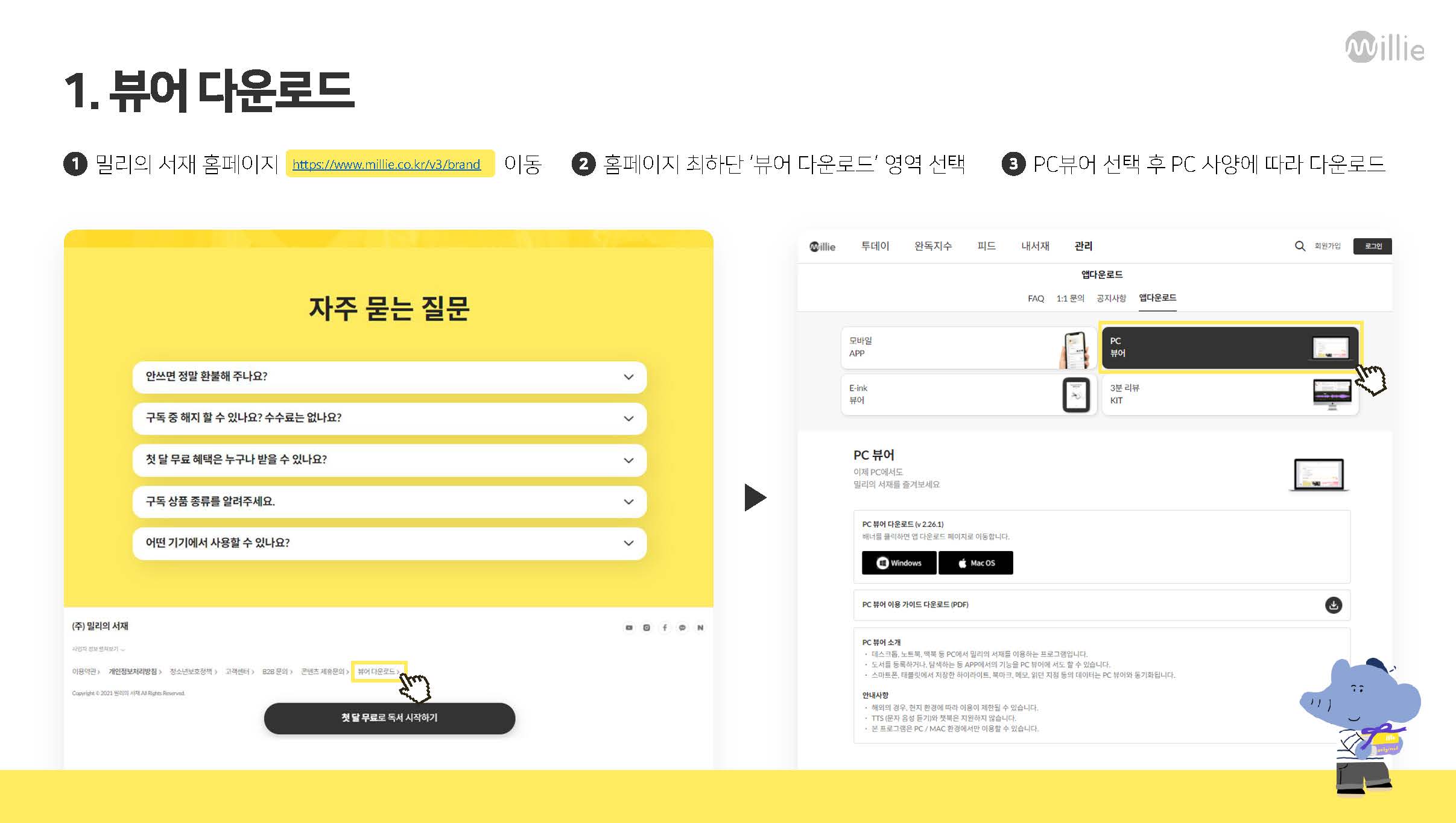 밀리의 서재 선착순 사용자 로그인 가이드 안내